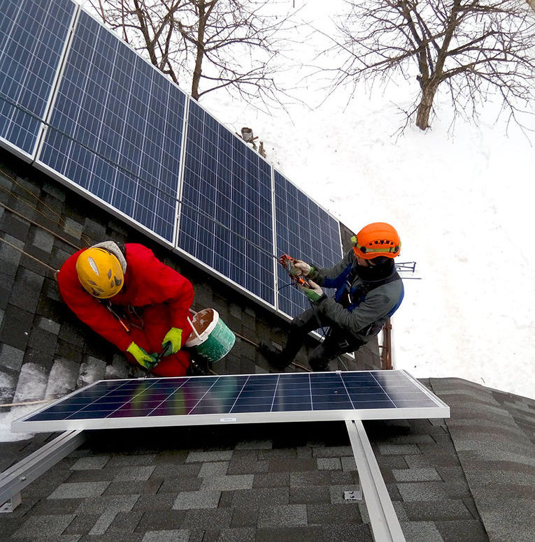 Installation of solar panels on the pitched roof
